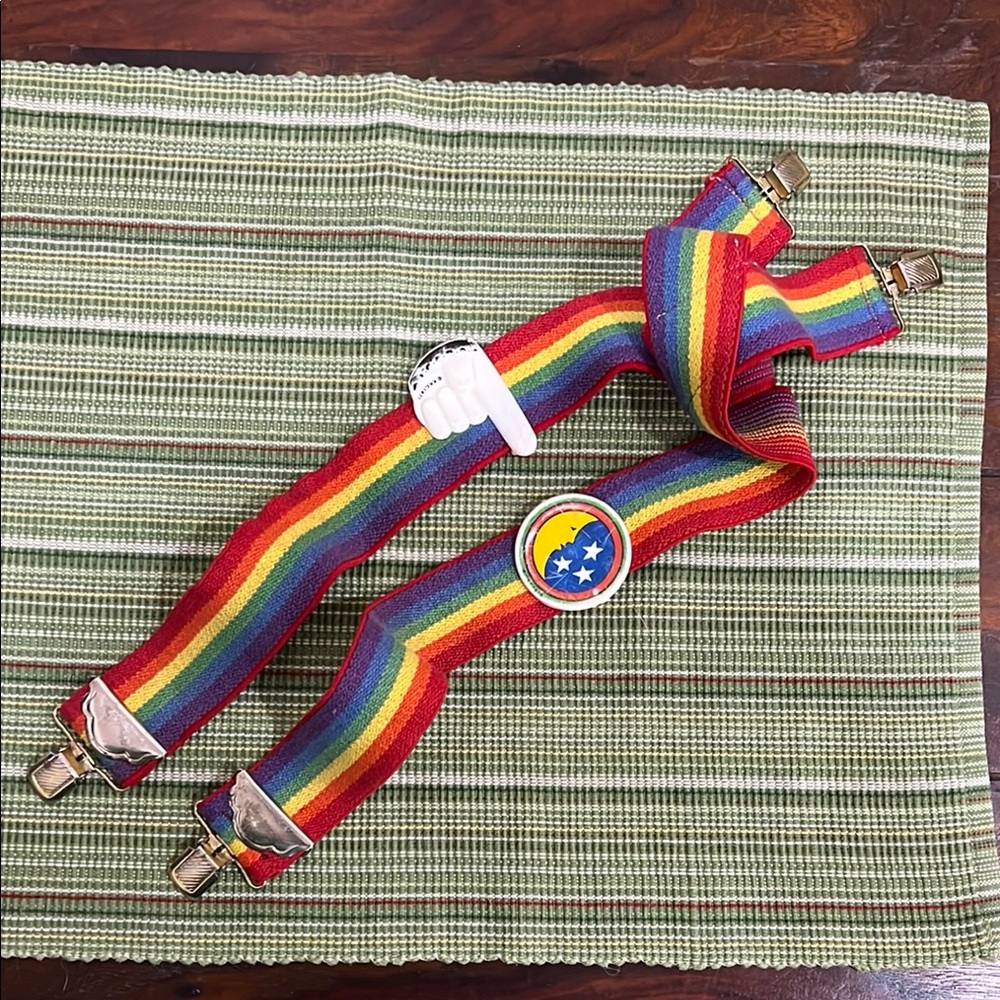 Rainbow Striped Suspenders with Patches